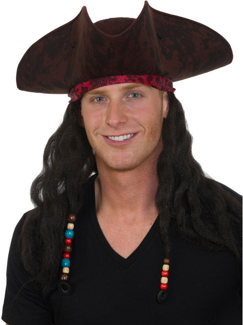 Adults Deluxe Caribbean Pirate Hat With Dreadlock Hair Costume Accessory