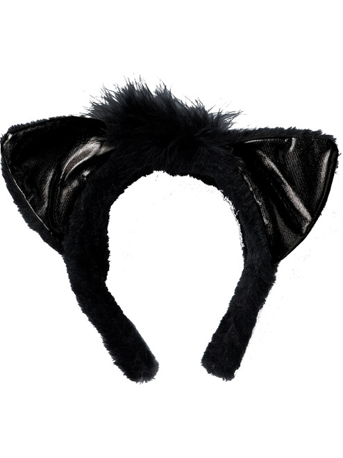 Womens Black Lame Cat Ears Headband Costume Accessory