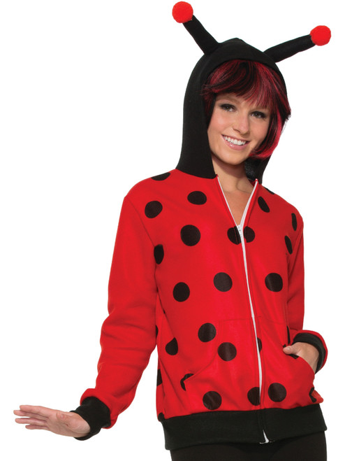 Adults Womens Ladybug Lady Bug Polka Dot Hoodie With Antennas Costume