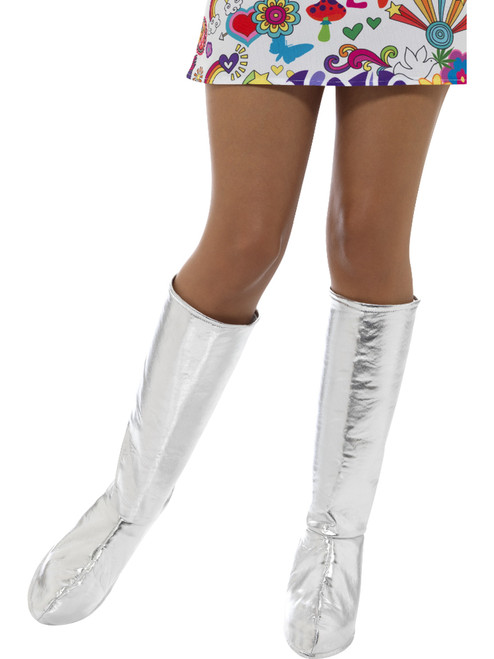 Womens GoGo Dancer Girl Silver Boot Covers Costume Accessory