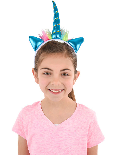 Soft Plush Blue Mystical Magical Unicorn Horn Headband Costume Accessory