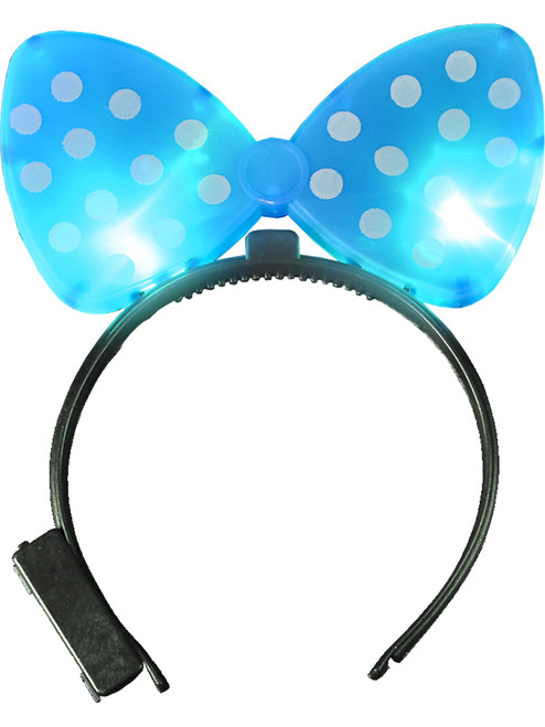 Child's Polkadot Bowtie Light Up Blue Bow Headband Costume Accessory