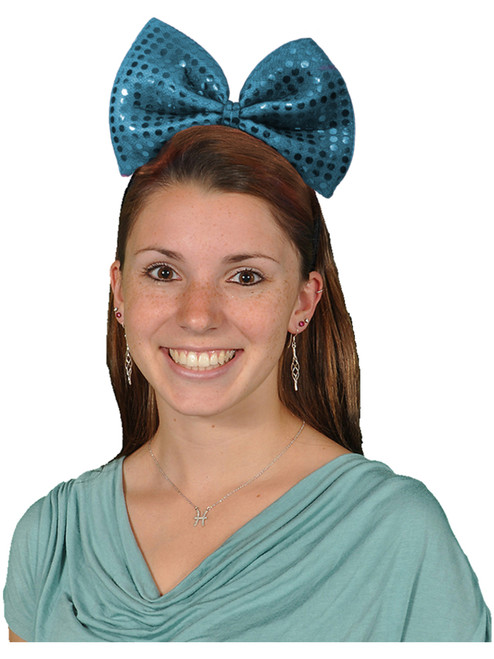 Big Blue Bowtie Sequin Light Up Flashing Bow Headband Costume Accessory