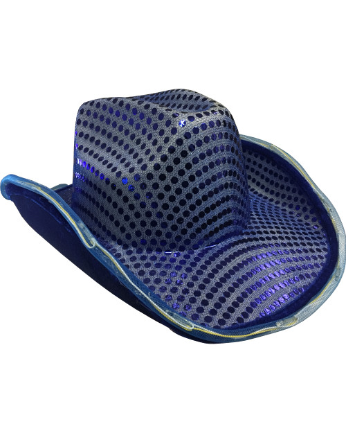Adults Light Up Sequin Blue Urban Cowboy Hat Costume Accessory