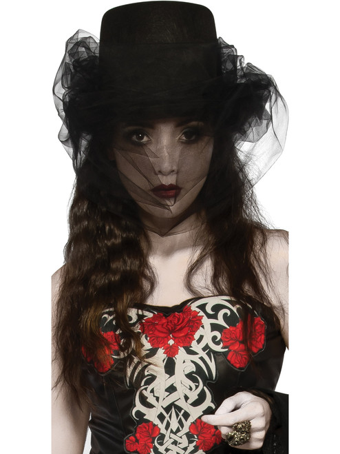 Adults Heart Of Darkness Black Veil Top Hat Costume Accessory