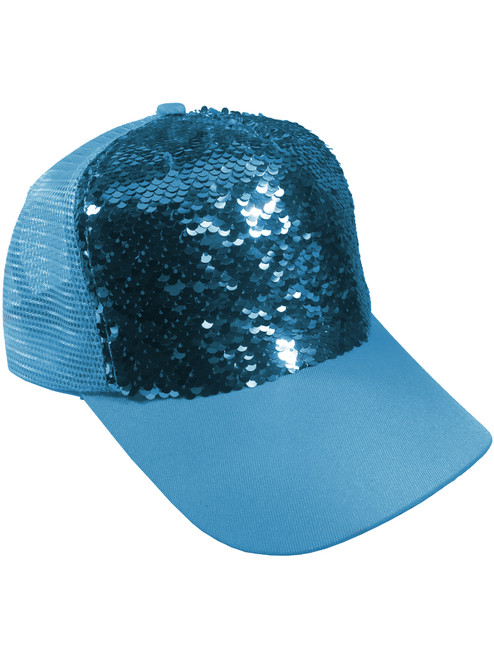 Blue Flip Sequin 2 Sided Trucker Hat Cap Costume Accessory