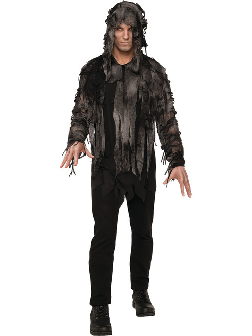 Adult Mens Undead Tattered Ghoul Hooded Shirt Costume