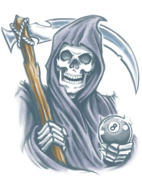 Skeleton Reaper Of Death 8 Ball Extra Large Tattoo Costume Accessory