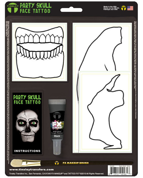 Glow in the Dark Skeleton Party Skull Face Tattoo Costume Accessory
