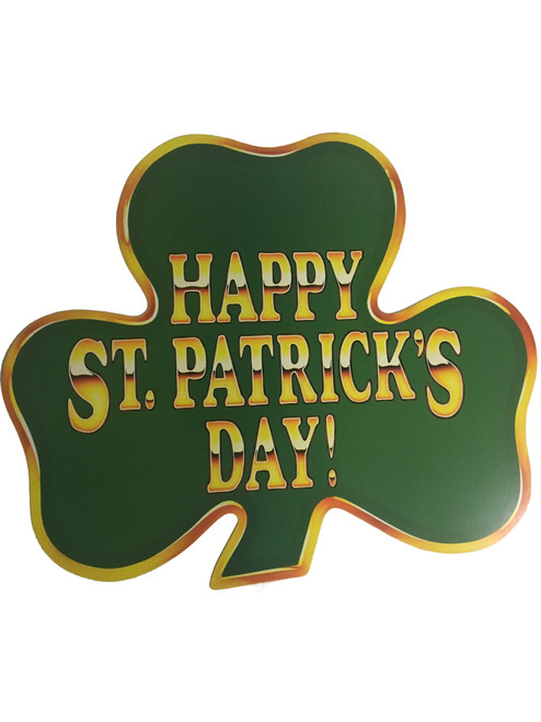 One 16" Happy St. Patrick's Day Irish Gold Letters Shamrock Cutout Decoration
