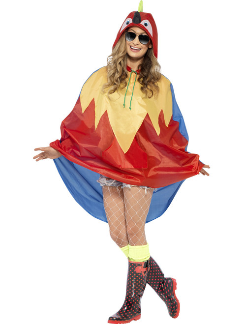 Adult's Tropical Animal Parrot Poncho With Hood Costume Accessory