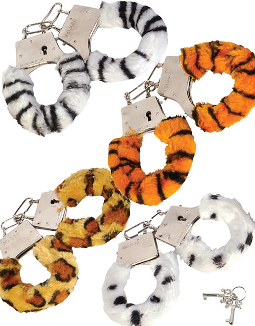 Set of 12 Fuzzy Safari Animal Print Furry Handcuffs