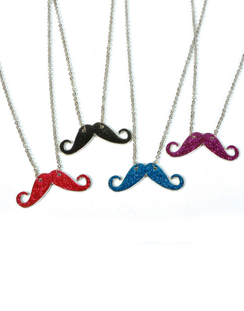 Lot 12 Assorted Hipster Trendy Costume Moustache Shiny Sparkle Necklace