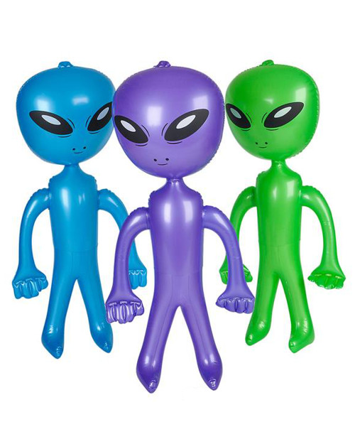 Set Of 12 2' Assorted Colors Inflatable Area 51 Alien Prop Toy Decoration