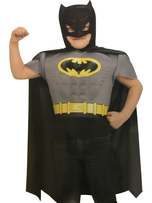 Boys Batman Grey Comic Book Superhero Muscle Chest Costume