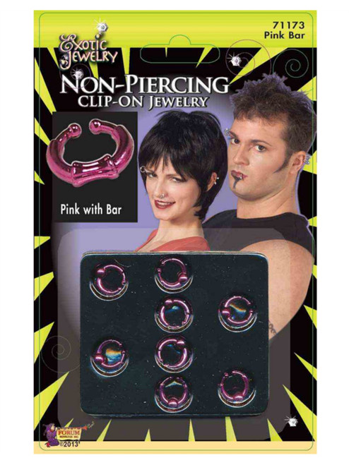 1 Fake Pink Clip-on Costume Earring Lip Ring Body Bar Hoop