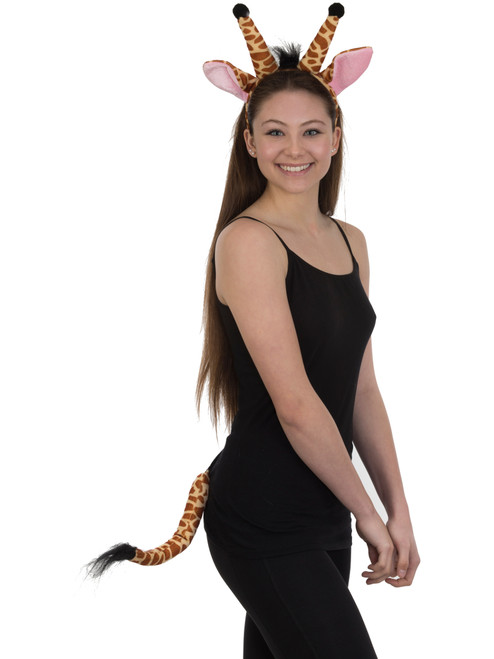 Velvet Giraffe Ears Headband and Tail Costume Accessory Set