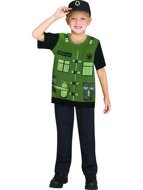 Child's Military Soldier Printed Shirt And Hat Combo Costume Up To Size 6