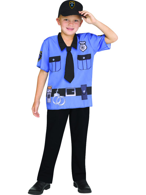 Kids Police Officer Printed Shirt And Hat Combo Up To Size 6