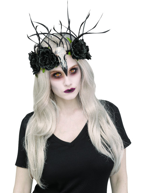 Zombie Raven Mistress Black Floral Headband Costume Accessory