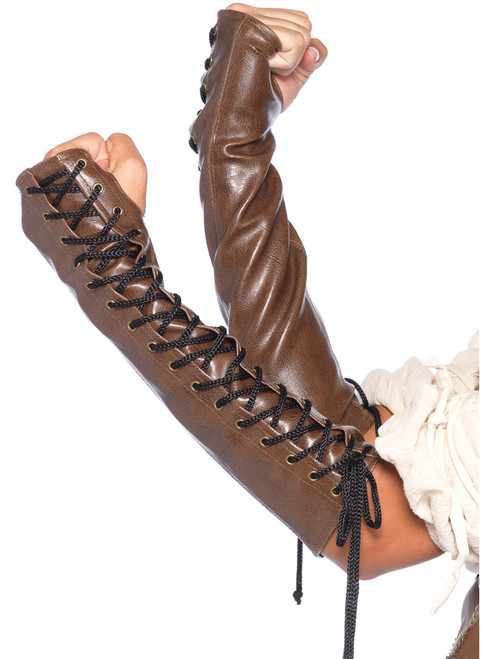 Adult's Womens Faux Leather Lace Up Arm Warmers Costume Accessory