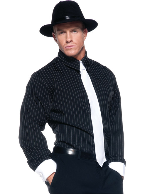 Men's Black Pinstriped Gangster Costume Shirt