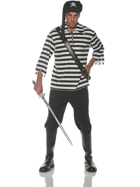 Men's Black And White Striped Pirate Costume Shirt