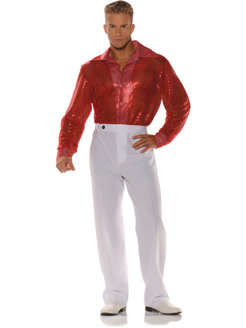 Red Sequin Mens Disco Costume Shirt