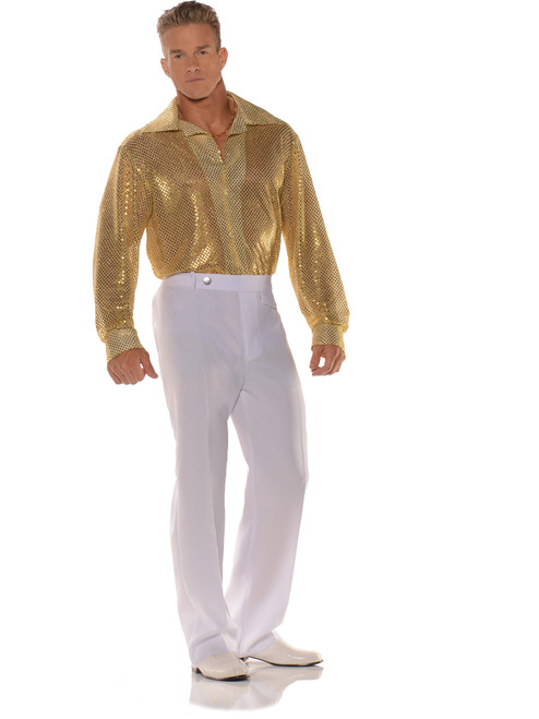Men's 70s Gold Sequin Disco Costume Shirt
