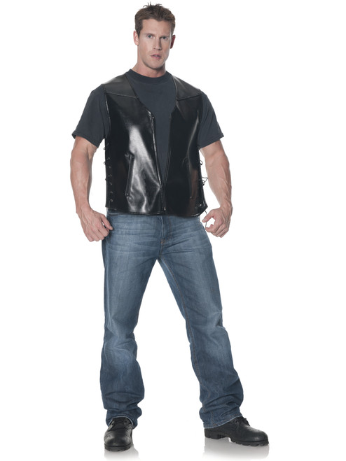 Men's Black Deluxe Biker Vest Costume