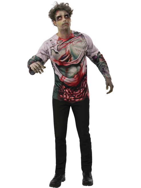Mens Undead Zombie Man Graphic Torn Costume Shirt