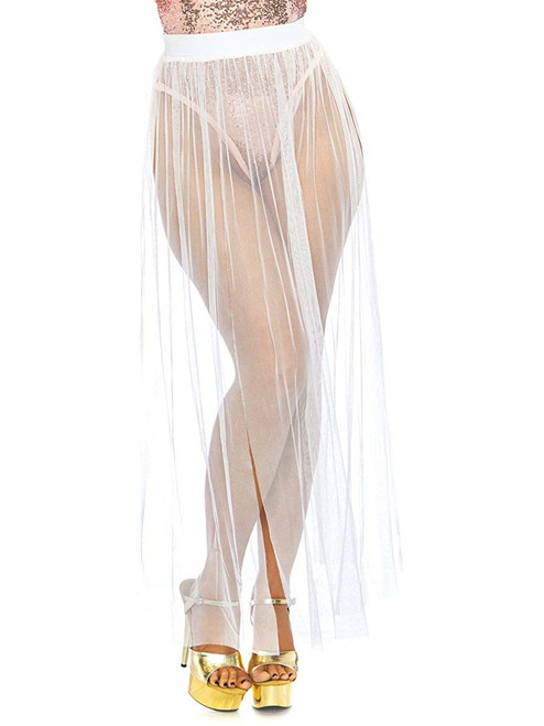 Women's Multi Slit Sheer White Skirt Costume Accessory