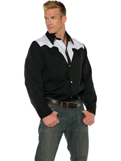 Men's Wild West Cowboy Black And White Costume Shirt