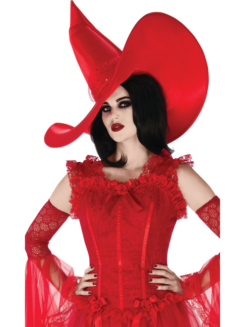 Red Elegant Dark Summoner Witch Hat Adult's Costume Accessory