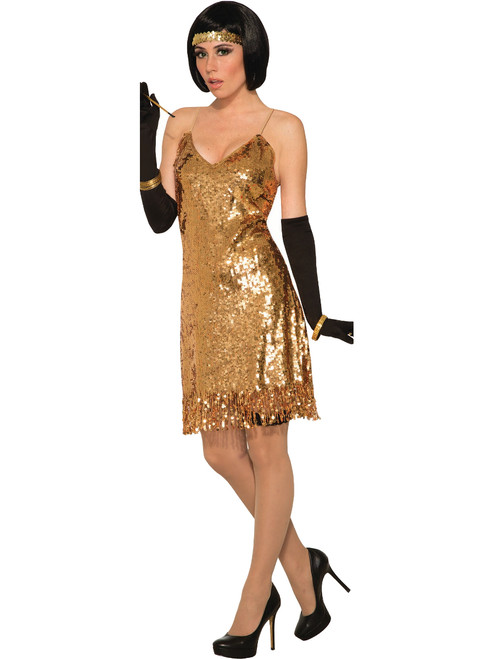 70s Gold Sequin Disco Dress Womens Costume