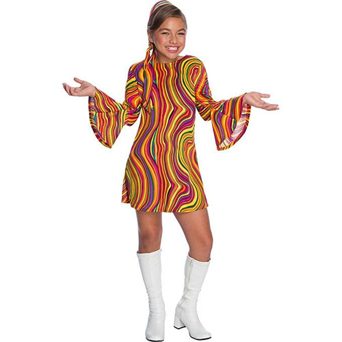 Girl's 70s Rainbow Lights Disco Diva Dress Costume