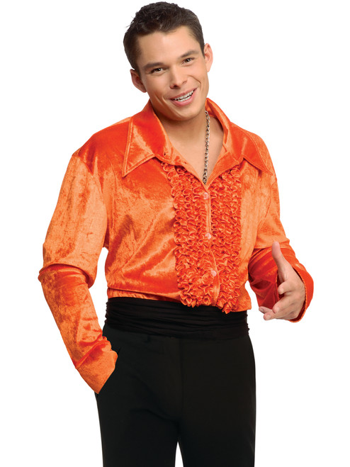 Adult Mens Shiny Royal Orange 70s Disco Shirt Costume