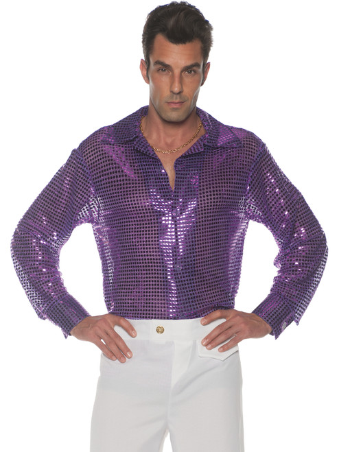 Men's 70s Purple Sequin Disco Costume Shirt