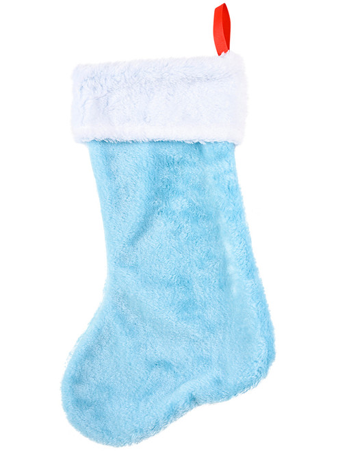 Christmas Light Blue Plush Faux Fur Trim 16" Classic Stocking