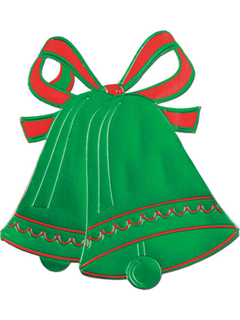 Christmas Holiday Bells Hard Foil Paper Green Cut Out Decoration