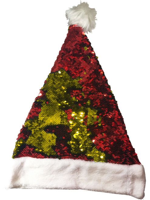 Christmas Red And Gold Flip Sequin Santa Hat Costume Accessory