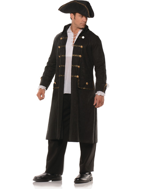 Men's Black Pirate Captain Coat And Hat Set Costume