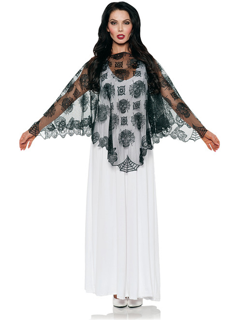 Adult's Day Of The Dead Lace Poncho Costume Accessory