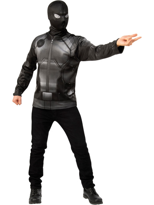 Mens Spider-Man Far From Home Black Stealth Shirt And Mask Costume