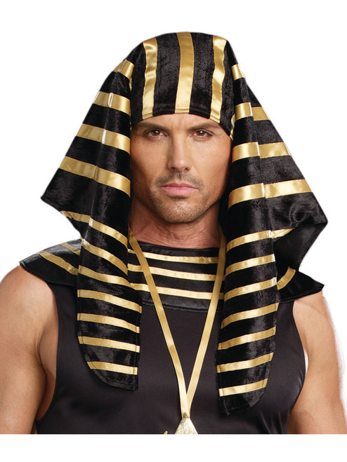 Mens Black And Gold Ancient Egyptian Pharaoh Headpiece Costume Accessory