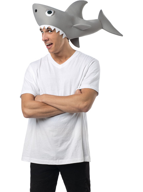 Adult's Sharknado Great White Shark Eating Head Hat Costume Accessory