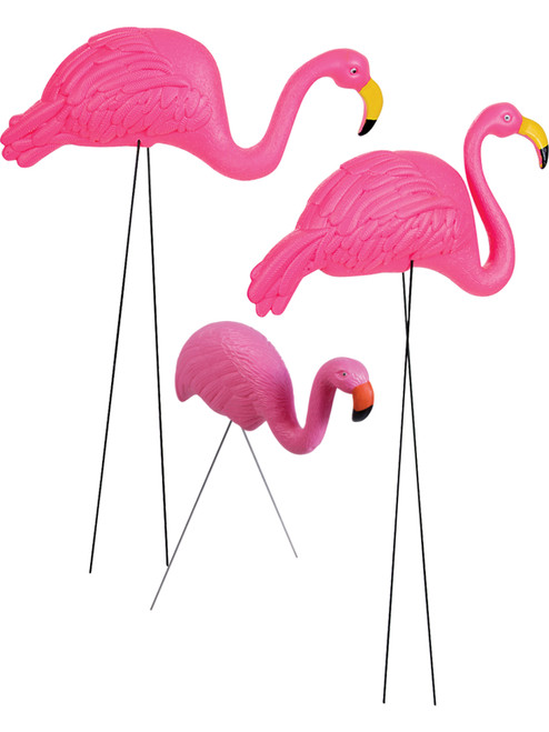 Pink Flamingo Family Set Of 3 Plastic Yard Ornament Classic Summer Decorations