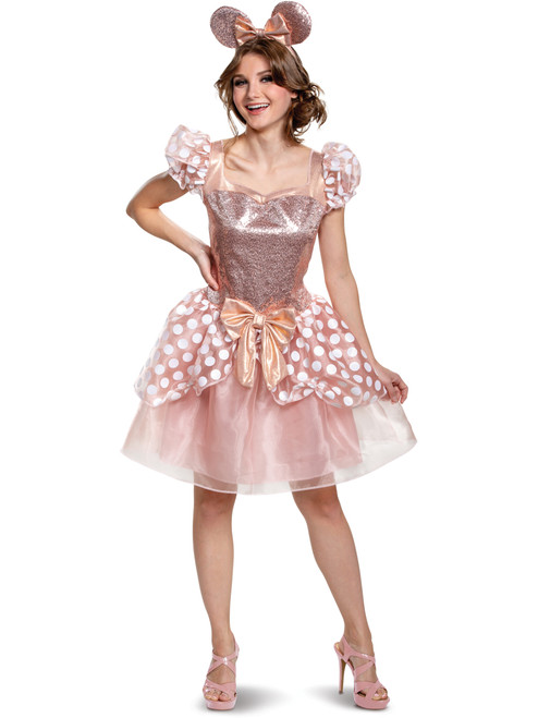 Adult's Womens Rose Gold Minnie Mouse Deluxe Costume Dress