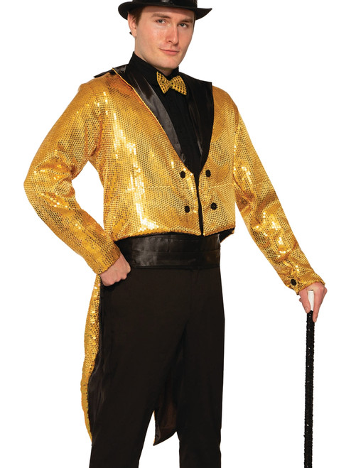 Adults Gold Sequin Tailcoat Showman Jacket Costume Large 42