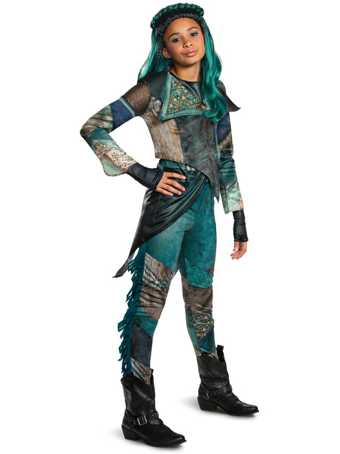 Childs Girl's Deluxe Disney Descendants 3 Uma Costume With Wig Bundle